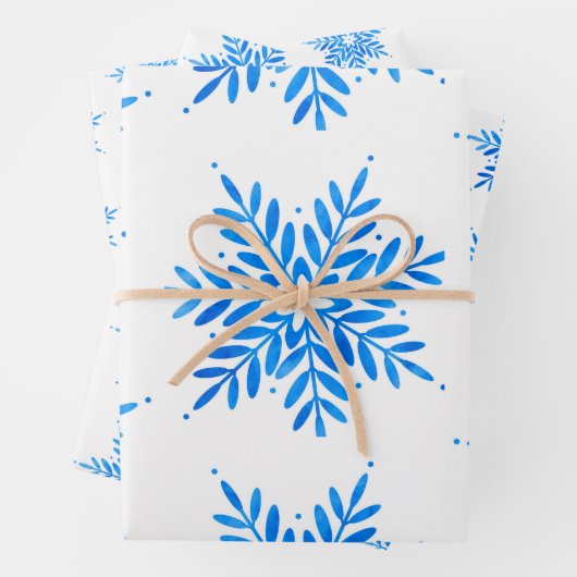 Blaues Schneeflockenmuster Geschenkpapier Set (Beispiel)
