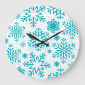 Blaues Schneeflockenmuster Große Wanduhr (Vorderseite)