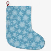Blaues Schneeflockenmuster Großer Weihnachtsstrumpf (Vorderseite)