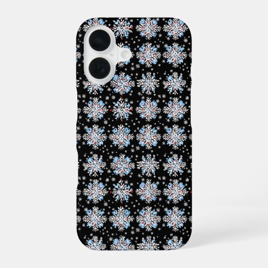 Blaues Schneeflockenmuster iPhone 16 Hülle (Rückseite)