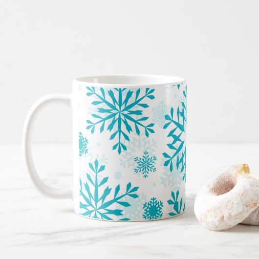 Blaues Schneeflockenmuster Kaffeetasse (Mit Donut)