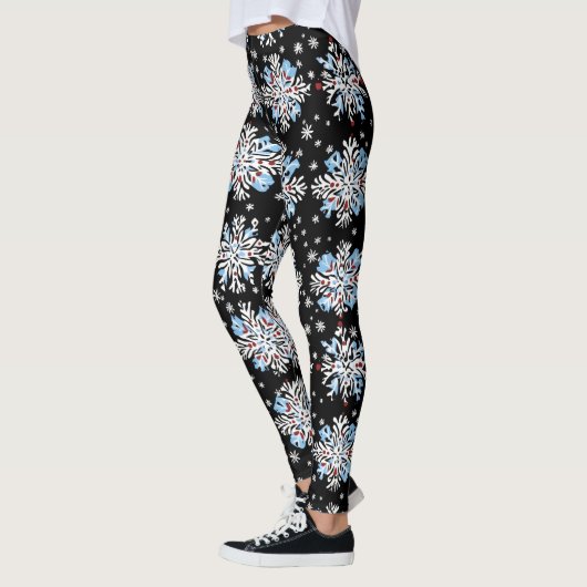 Blaues Schneeflockenmuster Leggings (Links)