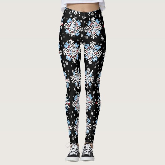 Blaues Schneeflockenmuster Leggings (Vorderseite)