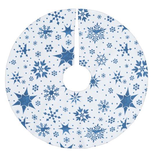 Blaues Schneeflockenmuster Polyester Weihnachtsbaumdecke (Vorderseite)