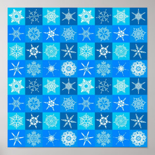 Blaues Schneeflockenmuster Poster