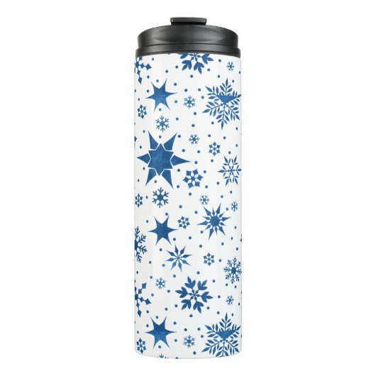 Blaues Schneeflockenmuster Thermosbecher (Vorderseite)