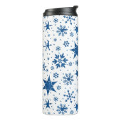 Blaues Schneeflockenmuster Thermosbecher (Nach links gedreht)