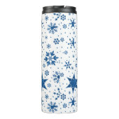 Blaues Schneeflockenmuster Thermosbecher (Rückseite)