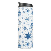 Blaues Schneeflockenmuster Thermosbecher (Nach rechts gedreht)