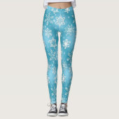 Blaues Schneeflockenmuster Weihnachten Leggings (Vorderseite)