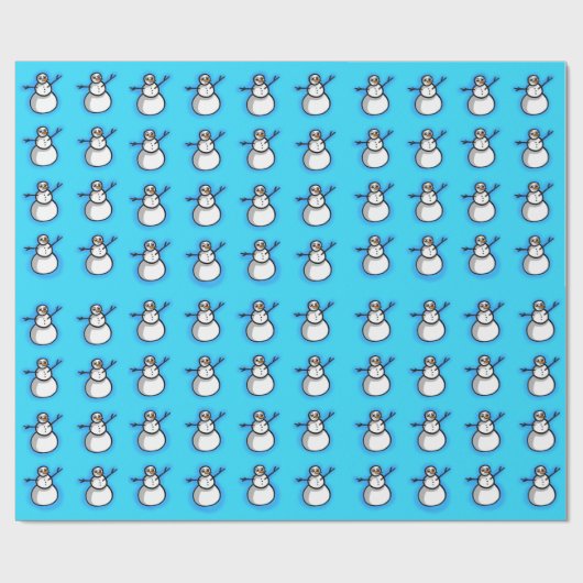 Blaues Schneemann Weihnachts Geschenkpapier (Flach)