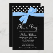 Blaues Schwarz-Bogen-Tupfen-Babyparty-Einladungen Einladung (Vorne/Hinten)