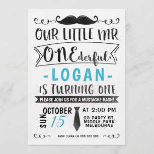 Blaues Schwarz-Herr ONE-derful Birthday Invitation Einladung