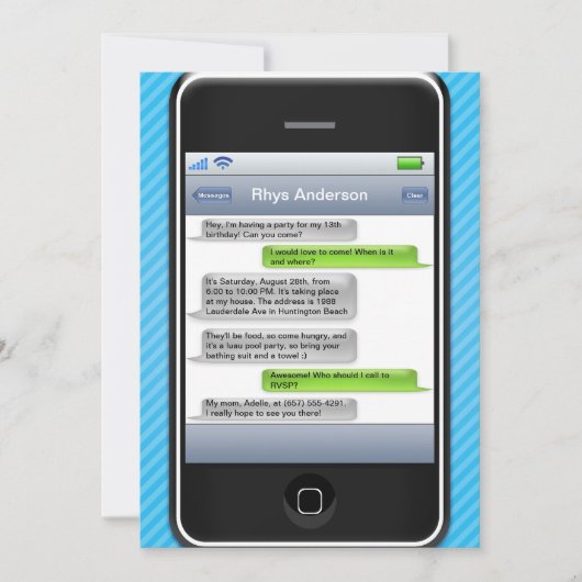 Blaues/Schwarz-intelligentes Telefon-iParty Einladung (Vorderseite)
