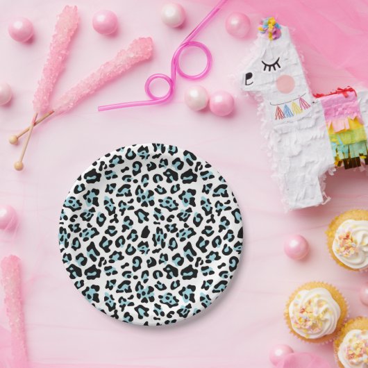Blaues Schwarz-Leopard-Tierdruck-Muster Pappteller (Party)