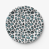 Blaues Schwarz-Leopard-Tierdruck-Muster Pappteller (Vorderseite)