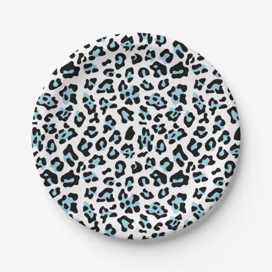 Blaues Schwarz-Leopard-Tierdruck-Muster Pappteller (Vorderseite)