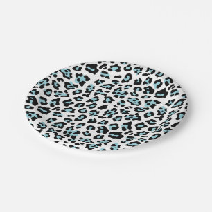 Blaues Schwarz-Leopard-Tierdruck-Muster Pappteller