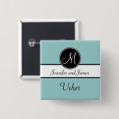 Blaues Schwarz-Monogramm, das Usher-Knopf Wedding Button (Vorne & Hinten)