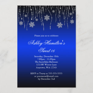 Blaues Schwarz-Schneeflocke-Bonbon 16 Einladung