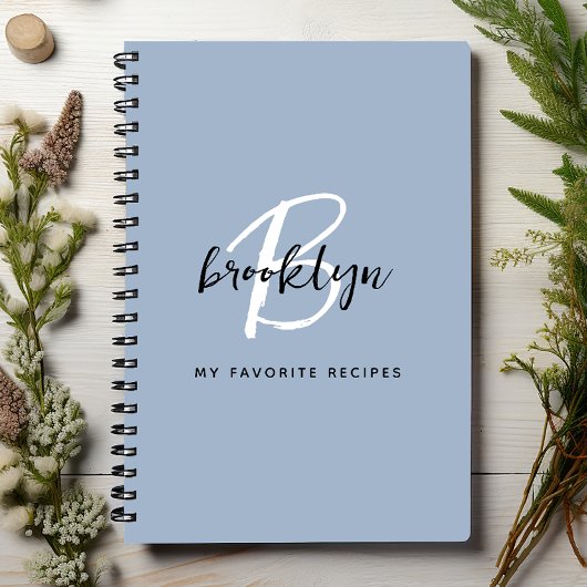 Blaues Schwarz-Weiß-Monogramm-Rezept Notizblock