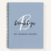 Blaues Schwarz-Weiß-Monogramm-Rezept Notizblock (Vorderseite)