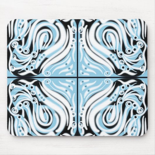 Blaues Schwarz-weißes, Abstraktes Muster Mousepad (Vorne)