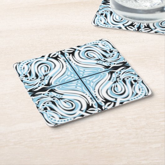 Blaues Schwarz-weißes, Abstraktes Muster Rechteckiger Pappuntersetzer (angewinkelt)