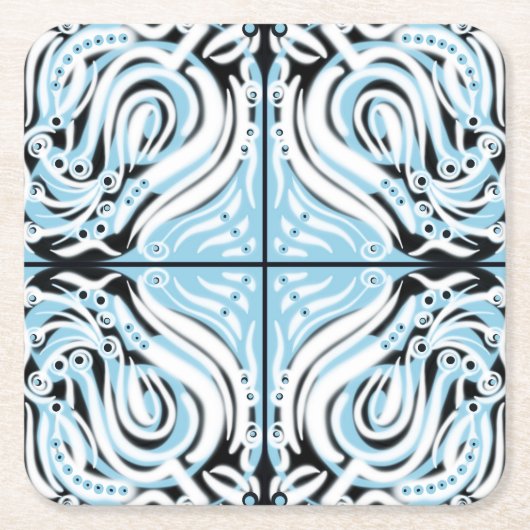 Blaues Schwarz-weißes, Abstraktes Muster Rechteckiger Pappuntersetzer (Vorderseite)