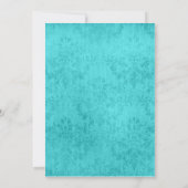 Blaues Schwarz-weißes Blumendamast-Brautparty Einladung (Rückseite)