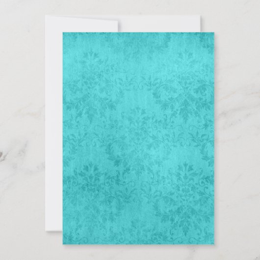 Blaues Schwarz-weißes Blumendamast-Brautparty Einladung (Rückseite)