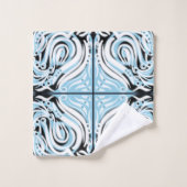 Blaues Schwarz-weißes Curry-Abstraktes Muster Badhandtuch Set (Waschlappen)