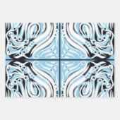 Blaues Schwarz-weißes Curry-Abstraktes Muster Geschenkpapier Set (Vorderseite 3)