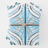 Blaues Schwarz-weißes Curry-Abstraktes Muster Geschenkpapier Set (Beispiel)