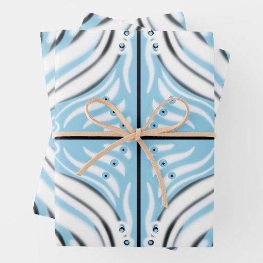 Blaues Schwarz-weißes Curry-Abstraktes Muster Geschenkpapier Set (Beispiel)