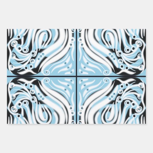 Blaues Schwarz-weißes Curry-Abstraktes Muster Geschenkpapier Set (Vorderseite)