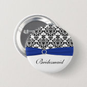 Blaues Schwarz-weißes Damast-Brautjungfern-Button Button (Vorne & Hinten)