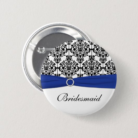 Blaues Schwarz-weißes Damast-Brautjungfern-Button Button (Vorne & Hinten)