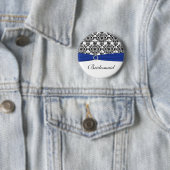 Blaues Schwarz-weißes Damast-Brautjungfern-Button Button (Beispiel)