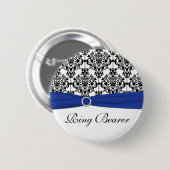 Blaues Schwarz-weißes Damast-Ring-Träger-Button Button (Vorne & Hinten)