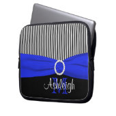 Blaues Schwarz-weißes mit IMITAT Band-Laptop-Hülse Laptopschutzhülle (Vorderseite Links)