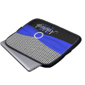 Blaues Schwarz-weißes mit IMITAT Band-Laptop-Hülse Laptopschutzhülle (Vorne Knopf)