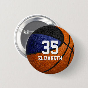 Blaues schwarzes Basketball-Team mit Mädchenname Button