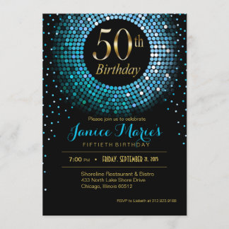 Blaues Schwarzes des Glitz Bling Confetti-50. Einladung
