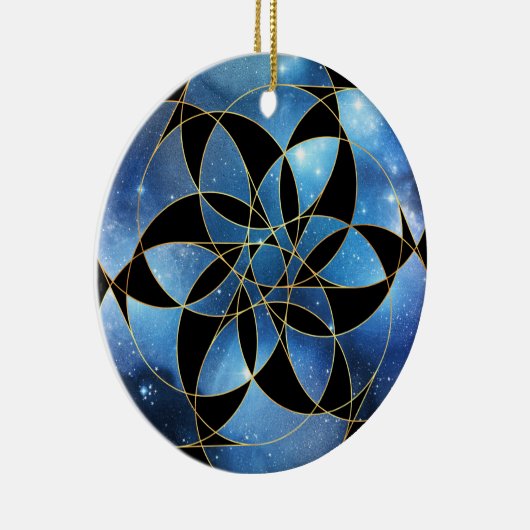 Blaues Schwarzes Gold Heilige Geometrie Keramik Ornament (Rechts)