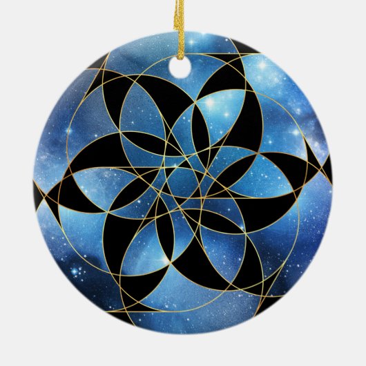 Blaues Schwarzes Gold Heilige Geometrie Keramik Ornament (Hinten)