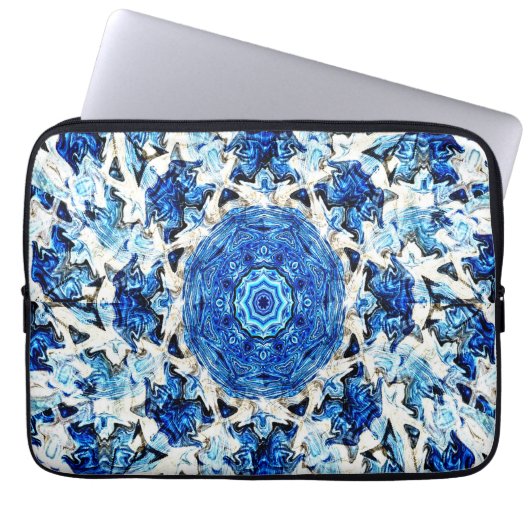 Blaues Schwarzes Mandala abstrakt Laptopschutzhülle (Vorderseite)