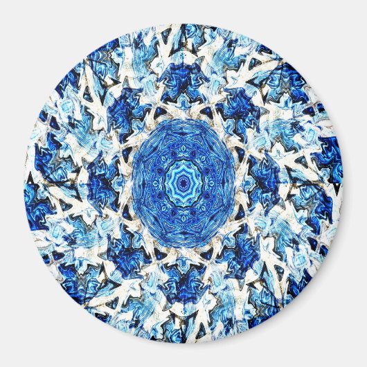 Blaues Schwarzes Mandala abstrakt Magnet (Vorne)