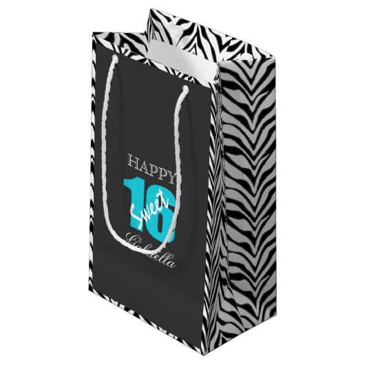 Blaues Schwarzes mit Zebra versieht Kleine Geschenktüte (Vorderseite Schrägansicht)