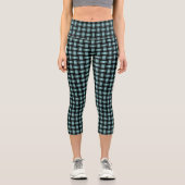 Blaues, schwarzes Muster Capri Leggings (Vorderseite)